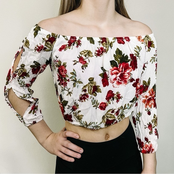 Ambiiance Tops - Elegant Floral Off-Shoulder Blouse